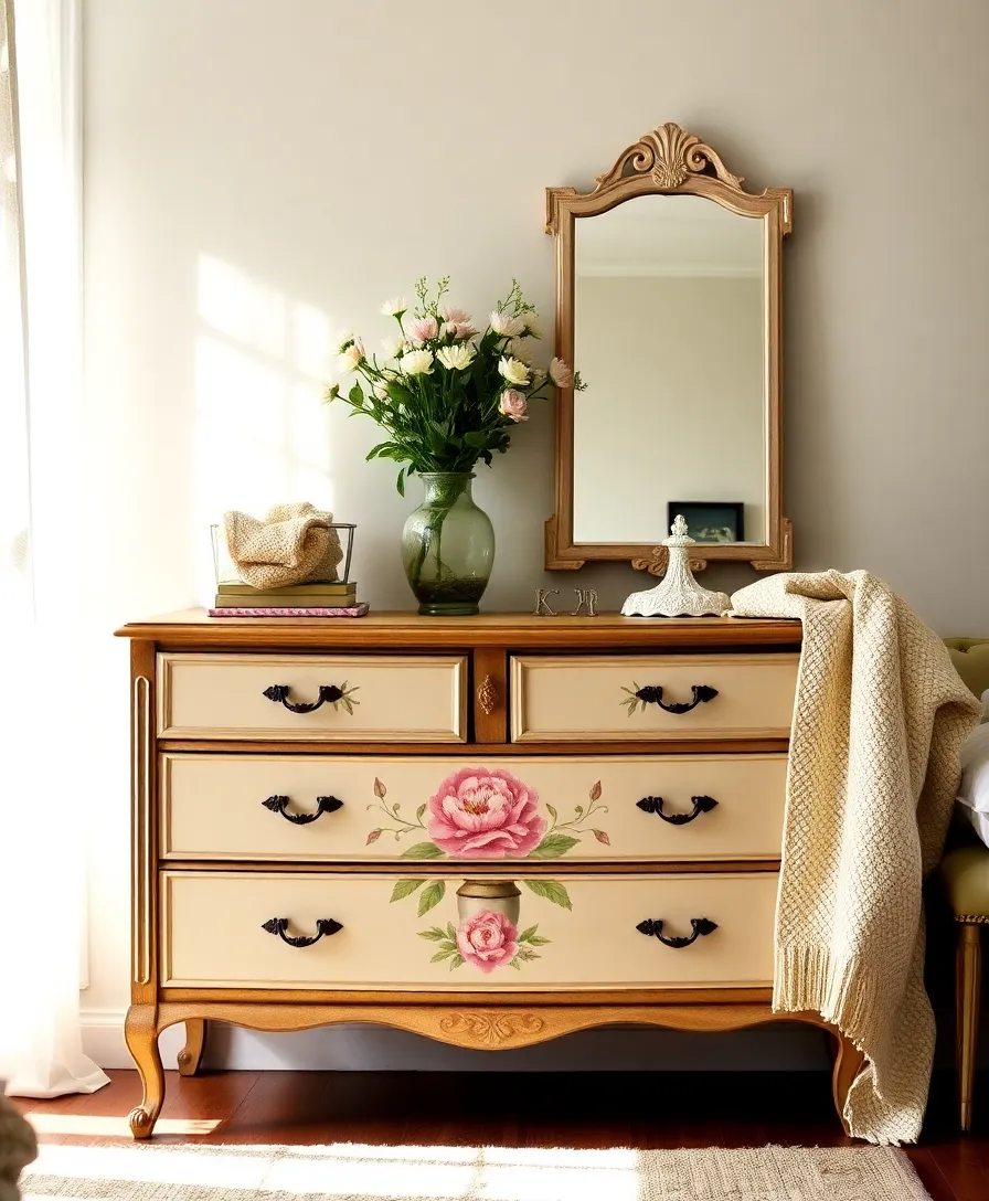 21 Stunning Hand-Painted Furniture Ideas That'll Transform Your Home 5 21 Stunning Hand-Painted Furniture Ideas That'll Transform Your Home (You Won't Believe #10!) - 2. Vintage Floral Dresser