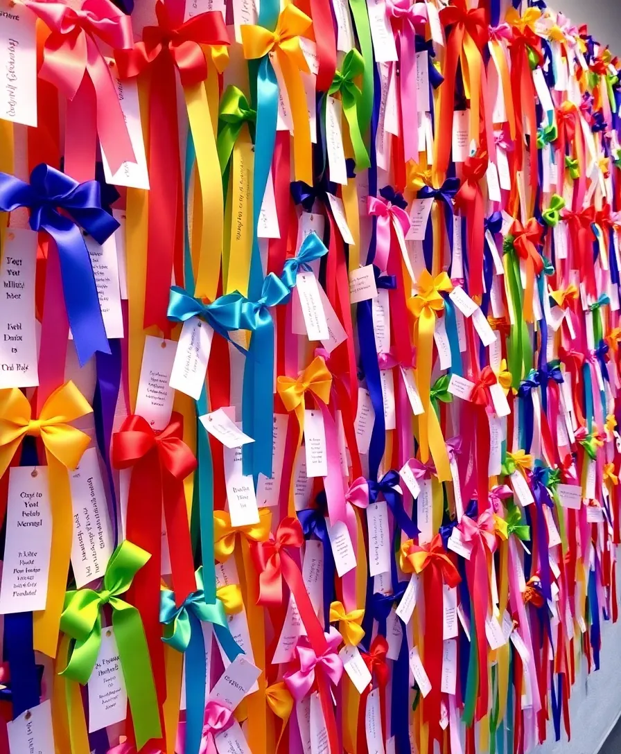 21 Heartfelt Memorial Service Decorations That Will Honor Your Loved One's Memory 23 21 Heartfelt Memorial Service Decorations That Will Honor Your Loved One's Memory! - 20. Memory Ribbon Wall