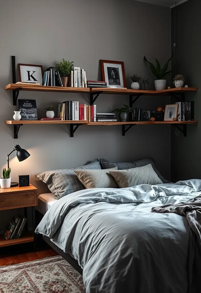 21 Cozy Moody Bedroom Ideas That Will Make You Want to Snuggle Up Forever! 17 21 Cozy Moody Bedroom Ideas That Will Make You Want to Snuggle Up Forever! - 14. Wall Shelves