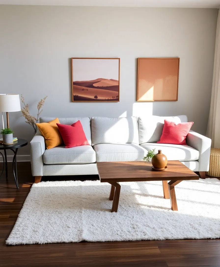 21 Cosy Living Room Ideas in Warm Colours That Will Melt Your Heart! 20 21 Cosy Living Room Ideas in Warm Colours That Will Melt Your Heart! - 16. Combining Warm Tones with Cool Neutrals