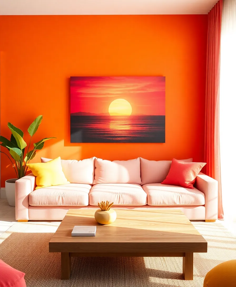21 Cosy Living Room Ideas in Warm Colours That Will Melt Your Heart! 14 21 Cosy Living Room Ideas in Warm Colours That Will Melt Your Heart! - 10. Vibrant Sunset Hues