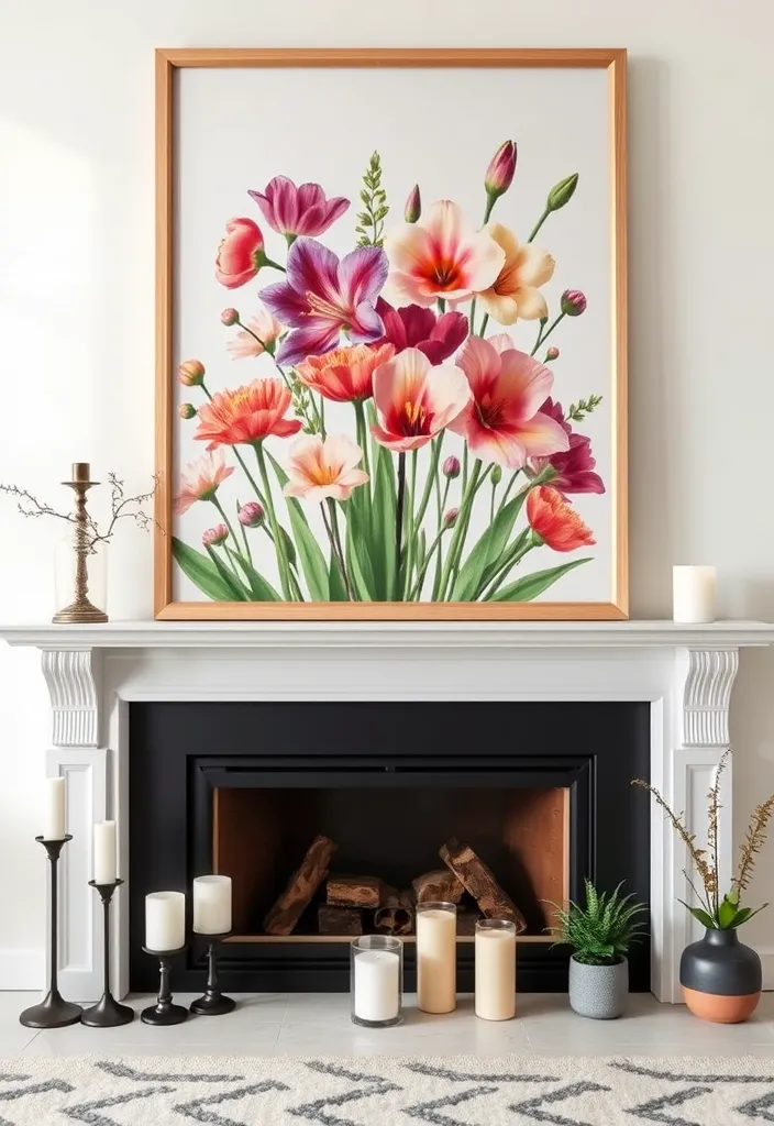 21 Spring Mantel Decorating Ideas That’ll Freshen Up Your Home 8 21 Spring Mantel Decorating Ideas That’ll Freshen Up Your Home (You Won't Believe #14!) - 5. Seasonal Artwork