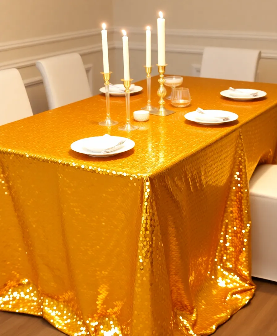 21 Creative New Year’s Eve Table Decor Ideas for a Party That Shines Bright! 11 21 Creative New Year’s Eve Table Decor Ideas for a Party That Shines Bright! - 6. Sparkling Sequin Tablecloths
