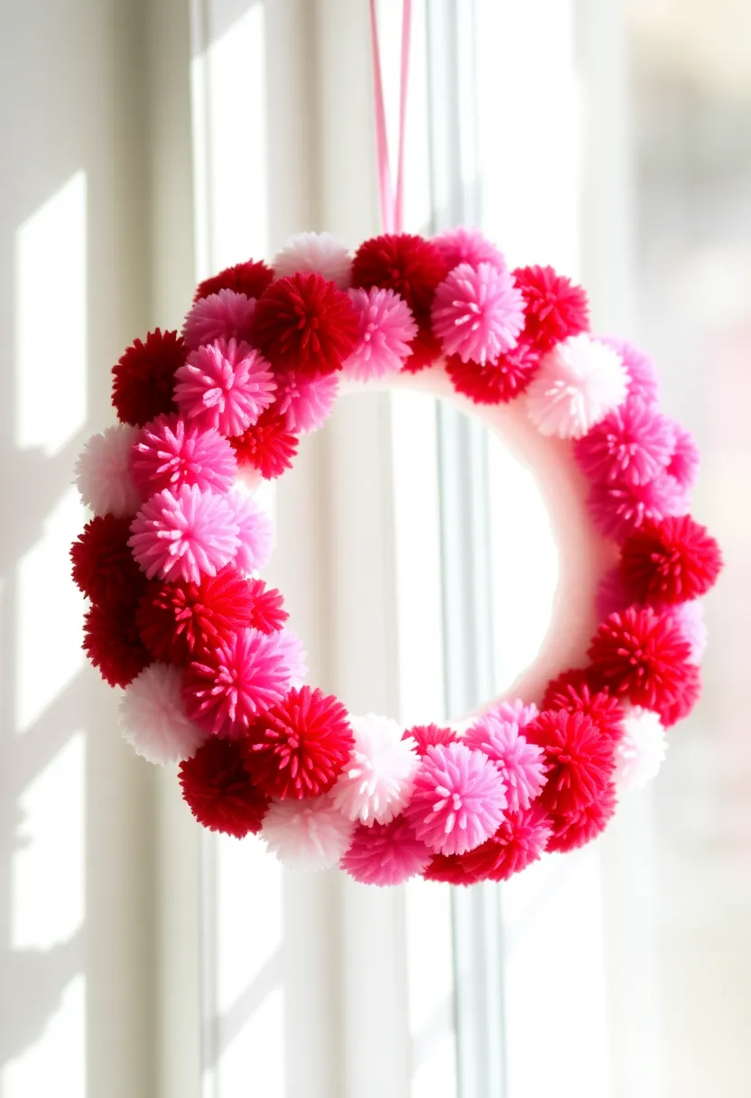 21 Easy DIY Valentine Wreath Ideas That Will Wow Your Guests! 8 21 Easy DIY Valentine Wreath Ideas That Will Wow Your Guests! - 5. Pom-Pom Wreath