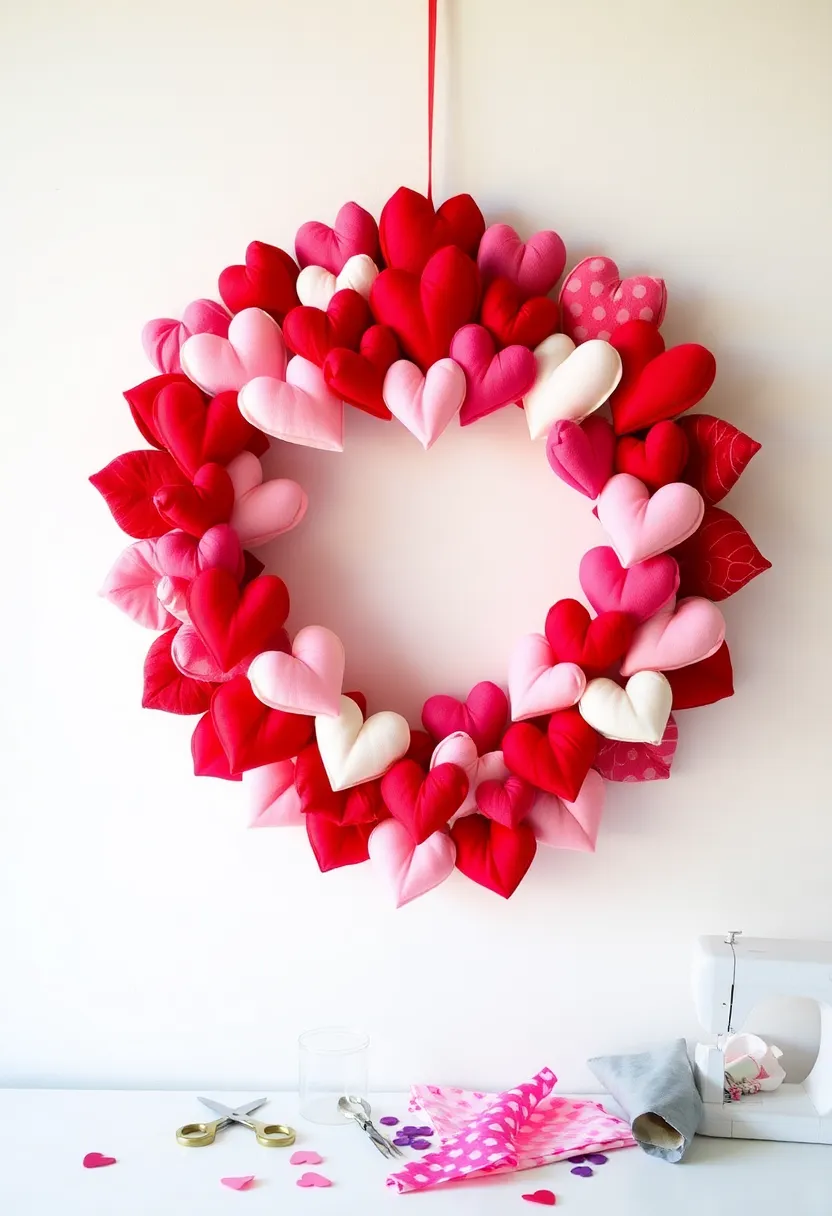 21 Easy DIY Valentine Wreath Ideas That Will Wow Your Guests! 18 21 Easy DIY Valentine Wreath Ideas That Will Wow Your Guests! - 15. Fabric Heart Wreath