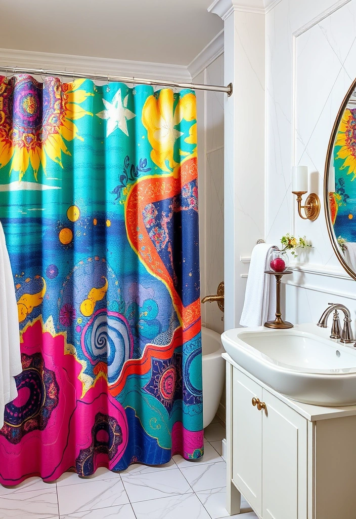 19 Luxury Bathroom Remodel Shower Ideas That Will Make You Feel Like Royalty! 16 19 Luxury Bathroom Remodel Shower Ideas That Will Make You Feel Like Royalty! - 13. Artistic Shower Curtain