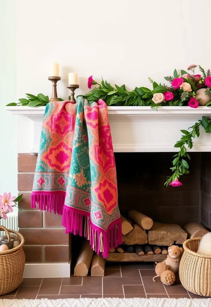 21 Spring Mantel Decorating Ideas That’ll Freshen Up Your Home 16 21 Spring Mantel Decorating Ideas That’ll Freshen Up Your Home (You Won't Believe #14!) - 13. Brightly Colored Throws