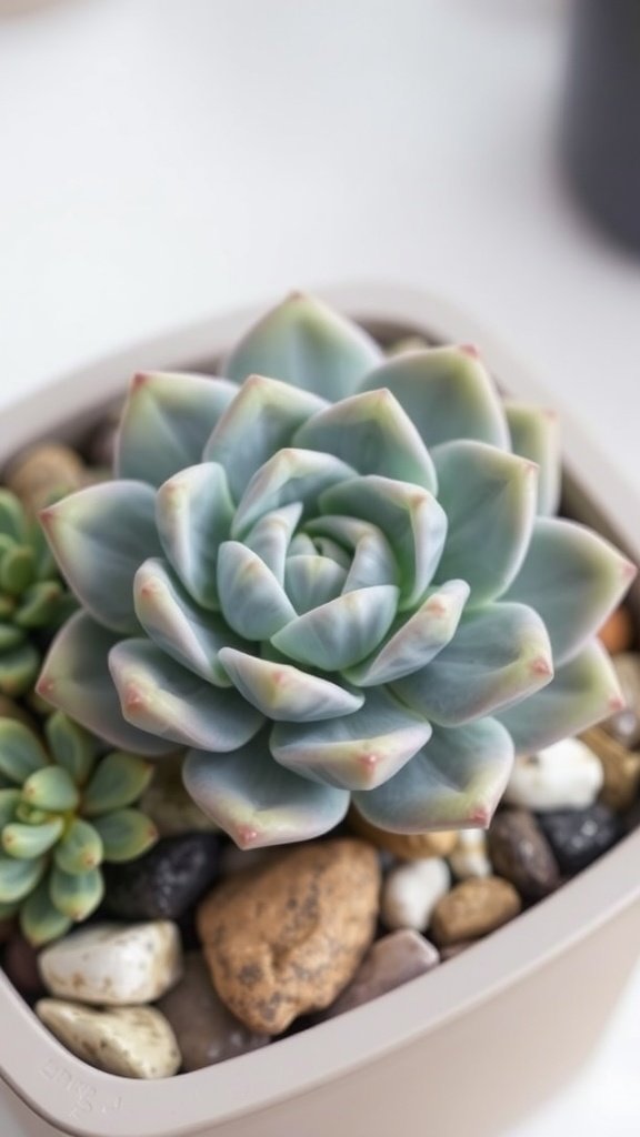 Echeveria Elegans succulent in a pot with small stones